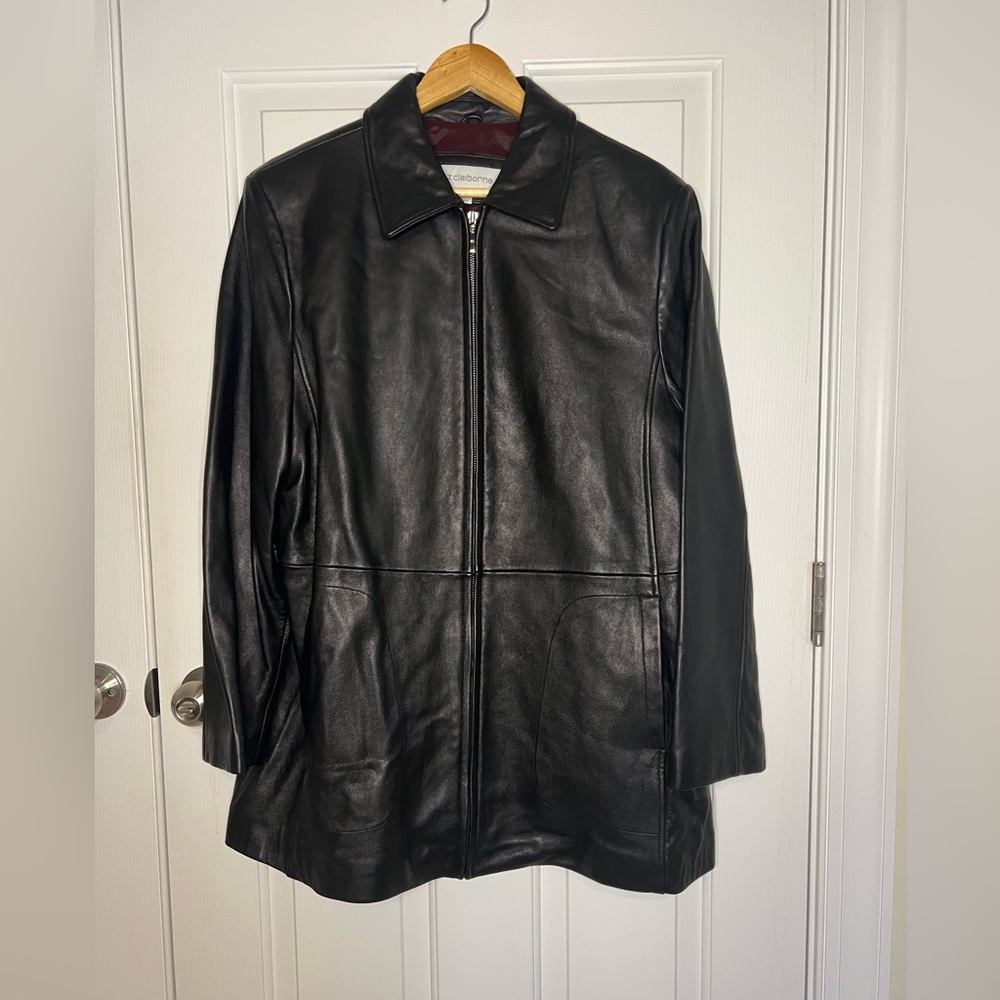 ⚫️Final Price⚫️ Liz Claiborne Vintage Black Leather Coat, EUC, XL